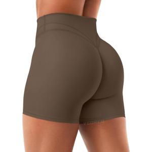 imageYEOREO Women Workout Yoga Shorts 45quot No Front Seam Hidden Scrunch Almiy High Rise Buttery Biker ShortsCoffee