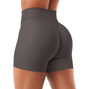imageYEOREO Women Workout Yoga Shorts 45quot No Front Seam Hidden Scrunch Almiy High Rise Buttery Biker ShortsDark Gray