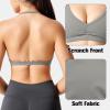 imageYEOREO Workout Sports Bras for Women Padded Strappy Open Back Gym Bra Light Impact Criss Cross Yoga Crop TopGrey