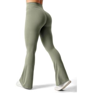 imageYEOREO Flare Leggings for Women Lynnie Bell Bottom Yoga Pants High Waisted Tummy Control Bootcut Workout LeggingsBean Green