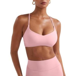 imageYEOREO Y Back Sports Bras for Women Padded Racerback Bra Paisely Light Impact Adjustable Straps Gym Workout TopsBaby Pink