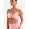 imageYEOREO Halter Sports Bras for Women Strappy Backless Impact Removable Pads Adjustable Deep V Bra Workout Gym Yoga Crop TopBaby Pink