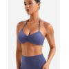 imageYEOREO Halter Sports Bras for Women Strappy Backless Impact Removable Pads Adjustable Deep V Bra Workout Gym Yoga Crop TopDeep Cobalt Blue