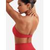 imageYEOREO Halter Sports Bras for Women Strappy Backless Impact Removable Pads Adjustable Deep V Bra Workout Gym Yoga Crop TopRed