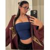 imageYEOREO Sophie Women Sexy Long Tube Tops Double Lined Basic Y2K Summer Cute Strapless Fitted Bandeau Going Out Crop TopDeep Blue