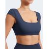 imageYEOREO Womens Square Neck Tank Tops Backless Summer Built in Bra Workout Crop Cap Sleeve Slice Casual Going Out Shirts Navy Blue S