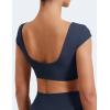 imageYEOREO Womens Square Neck Tank Tops Backless Summer Built in Bra Workout Crop Cap Sleeve Slice Casual Going Out Shirts Navy Blue S