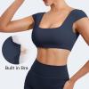 imageYEOREO Womens Square Neck Tank Tops Backless Summer Built in Bra Workout Crop Cap Sleeve Slice Casual Going Out Shirts Navy Blue S