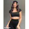 imageYEOREO Womens Square Neck Tank Tops Backless Summer Built in Bra Workout Crop Cap Sleeve Slice Casual Going Out ShirtsBlack