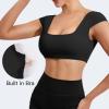 imageYEOREO Womens Square Neck Tank Tops Backless Summer Built in Bra Workout Crop Cap Sleeve Slice Casual Going Out ShirtsBlack