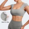 imageYEOREO Womens Square Neck Tank Tops Backless Summer Built in Bra Workout Crop Cap Sleeve Slice Casual Going Out ShirtsLight Grey