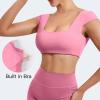 imageYEOREO Womens Square Neck Tank Tops Backless Summer Built in Bra Workout Crop Cap Sleeve Slice Casual Going Out ShirtsPink