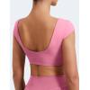 imageYEOREO Womens Square Neck Tank Tops Backless Summer Built in Bra Workout Crop Cap Sleeve Slice Casual Going Out ShirtsPink