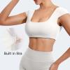 imageYEOREO Womens Square Neck Tank Tops Backless Summer Built in Bra Workout Crop Cap Sleeve Slice Casual Going Out ShirtsWhite