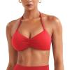 imageYEOREO Halter Sports Bras for Women Strappy Backless Impact Removable Pads Adjustable Deep V Bra Workout Gym Yoga Crop TopRed