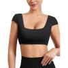 imageYEOREO Womens Square Neck Tank Tops Backless Summer Built in Bra Workout Crop Cap Sleeve Slice Casual Going Out ShirtsBlack