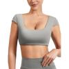 imageYEOREO Womens Square Neck Tank Tops Backless Summer Built in Bra Workout Crop Cap Sleeve Slice Casual Going Out ShirtsLight Grey
