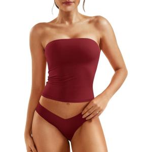 imageYEOREO Sophie Women Sexy Long Tube Tops Double Lined Basic Y2K Summer Cute Strapless Fitted Bandeau Going Out Crop TopAnchor Red