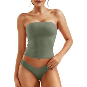 imageYEOREO Sophie Women Sexy Long Tube Tops Double Lined Basic Y2K Summer Cute Strapless Fitted Bandeau Going Out Crop TopArmy Green