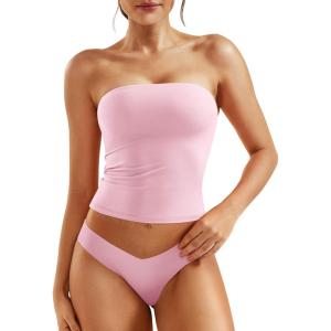 imageYEOREO Sophie Women Sexy Long Tube Tops Double Lined Basic Y2K Summer Cute Strapless Fitted Bandeau Going Out Crop TopCherry Pink