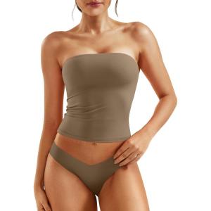 imageYEOREO Sophie Women Sexy Long Tube Tops Double Lined Basic Y2K Summer Cute Strapless Fitted Bandeau Going Out Crop TopCoffee