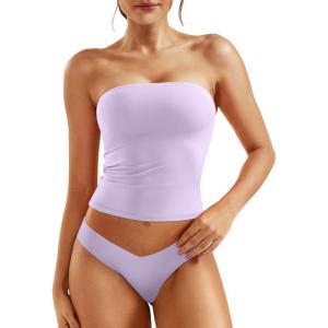 imageYEOREO Sophie Women Sexy Long Tube Tops Double Lined Basic Y2K Summer Cute Strapless Fitted Bandeau Going Out Crop TopLight Purple
