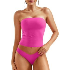 imageYEOREO Sophie Women Sexy Long Tube Tops Double Lined Basic Y2K Summer Cute Strapless Fitted Bandeau Going Out Crop TopRose Red
