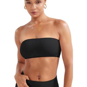 imageYEOREO Women Strapless Bandeau Sports Bra Padded Tube Top Workout Impact Backless Bralette Seamless Gym Yoga Everyday BrasBlack