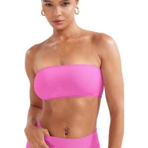 imageYEOREO Women Strapless Bandeau Sports Bra Padded Tube Top Workout Impact Backless Bralette Seamless Gym Yoga Everyday BrasFlower Powder