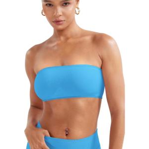 imageYEOREO Women Strapless Bandeau Sports Bra Padded Tube Top Workout Impact Backless Bralette Seamless Gym Yoga Everyday BrasGlacier Blue