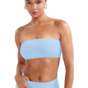 imageYEOREO Women Strapless Bandeau Sports Bra Padded Tube Top Workout Impact Backless Bralette Seamless Gym Yoga Everyday BrasIce Blue