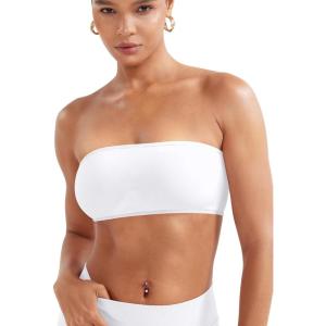 imageYEOREO Women Strapless Bandeau Sports Bra Padded Tube Top Workout Impact Backless Bralette Seamless Gym Yoga Everyday BrasIvory