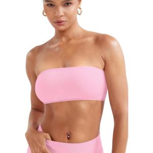 imageYEOREO Women Strapless Bandeau Sports Bra Padded Tube Top Workout Impact Backless Bralette Seamless Gym Yoga Everyday BrasLight Rose Pink