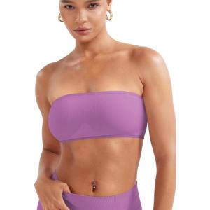 imageYEOREO Women Strapless Bandeau Sports Bra Padded Tube Top Workout Impact Backless Bralette Seamless Gym Yoga Everyday BrasRose Purple