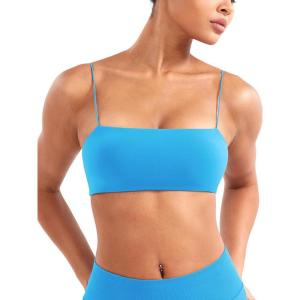 imageYEOREO Womens Spaghetti Strap Sports Bra Enidy Square Neck Yoga Wireless Low Impact Padded Seamless Cami Crop TopGlacier Blue