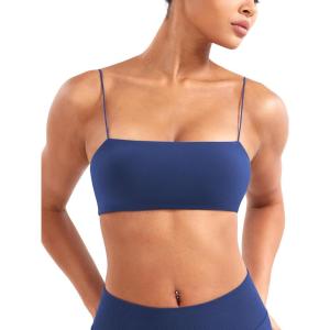imageYEOREO Womens Spaghetti Strap Sports Bra Enidy Square Neck Yoga Wireless Low Impact Padded Seamless Cami Crop TopPoster Blue