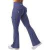 imageYEOREO CoreFlex Women Workout Flare Leggings with Pockets Hidden Scrunch High Waisted Cargo Gym Yoga No Front Seam LeggingsDark Blue