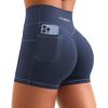 imageYEOREO Women Workout Shorts with Cargo Pockets Bernicy Hidden Scrunch Butt Lifting Contrast Stitching Gym ShortsNavy Blue