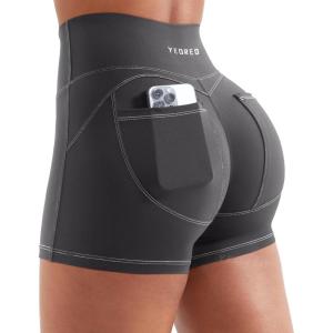 imageYEOREO Denim Look Pocket 36 Workout Shorts for Women Scrunch High Waisted Yoga Gym ShortsCarbon