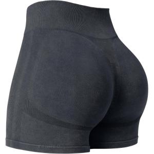 imageYEOREO Women Workout Biker Shorts Impact 45quot Faux Denim No Front Seam Mid Waist Hidden Scrunch Lifting Yoga Gym ShortsBlack Sandwashed