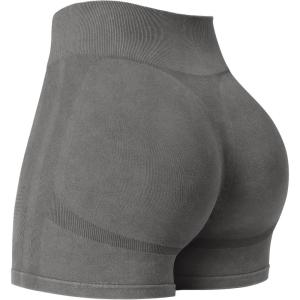 imageYEOREO Women Workout Biker Shorts Impact 45quot Faux Denim No Front Seam Mid Waist Hidden Scrunch Lifting Yoga Gym ShortsDark Gray Sandwashed