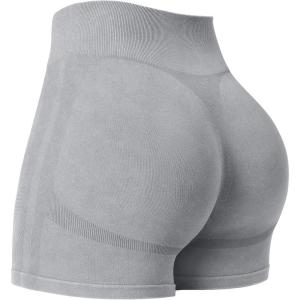 imageYEOREO Women Workout Biker Shorts Impact 45quot Faux Denim No Front Seam Mid Waist Hidden Scrunch Lifting Yoga Gym ShortsLight Gray Sandwashed
