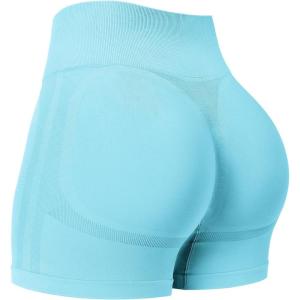 imageYEOREO Women Workout Biker Shorts Impact 45quot No Front Seam Hidden Scrunch Lifting Seamless Yoga Gym ShortsLight Blue Solid