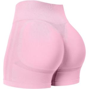 imageYEOREO Women Workout Biker Shorts Impact 45quot No Front Seam Hidden Scrunch Lifting Seamless Yoga Gym ShortsPink Solid