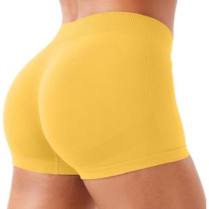 imageYEOREO Women Workout Booty Shorts Low Rise 25quot Impact Scrunch Butt Lifting Biker Gym Hot Shorts Spandex for Yoga RunningYellow