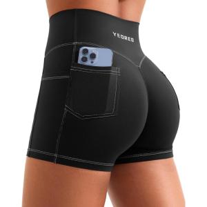 imageYEOREO Women Workout Shorts with Cargo Pockets Bernicy Hidden Scrunch Butt Lifting Contrast Stitching Gym ShortsBlack