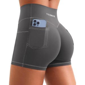 imageYEOREO Women Workout Shorts with Cargo Pockets Bernicy Hidden Scrunch Butt Lifting Contrast Stitching Gym ShortsCoal