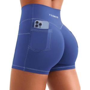 imageYEOREO Women Workout Shorts with Cargo Pockets Bernicy Hidden Scrunch Butt Lifting Contrast Stitching Gym ShortsGalactic Cobalt Blue