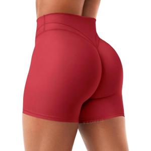 imageYEOREO Women Workout Yoga Shorts 45quot No Front Seam Hidden Scrunch Almiy High Rise Buttery Biker ShortsRed