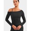 imageYEOREO Women Sheer Long Sleeve Crop Top Workout See Through One Shoulder Yoga T Shirts Summer Party Club Going Out TopBlack